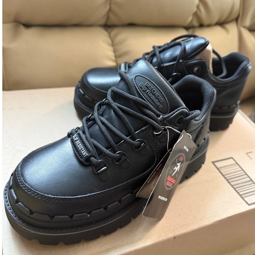Skechers Slip‑Resistant Black Work Shoes Women’s Comfort Lace‑Up NWT